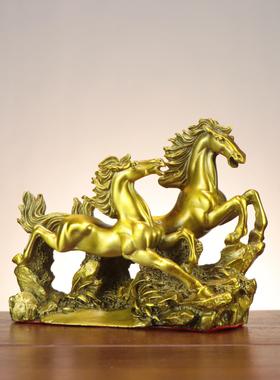铜马 铜十二生肖马 铜双马腾飞家居店铺办公室工艺品摆件 双奔马