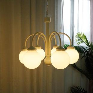 北欧复古卧室书房衣帽间吊灯 香草米色圆球吊灯 奢洛尼 中古法式