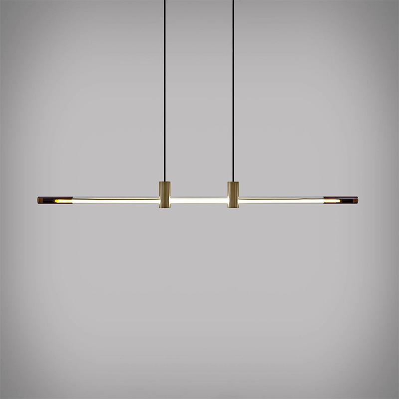 创意餐厅一字形长条北欧设计师吧台岛台办公桌餐桌样板间玻璃吊灯