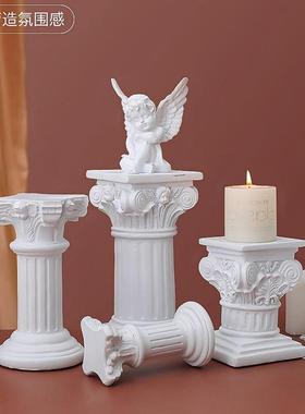 北欧树脂罗马柱烛台天使摆件雕塑橱窗样板房迷你拍摄道具软装饰品