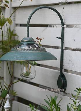 铁艺复古蓝色高亮太阳能灯感应壁挂装饰户外花园墙壁挂饰庭院摆件