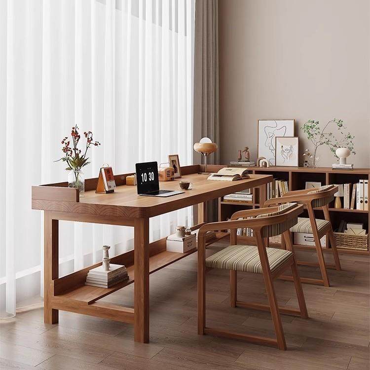 实木长条客厅书桌餐书桌一原办木简风约学习公436桌一桌体多用电