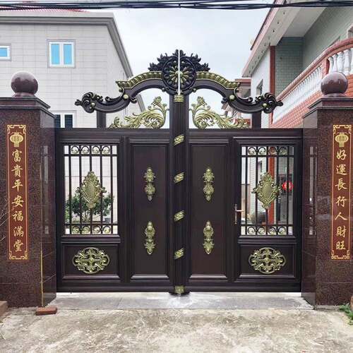 厂家铝艺别墅庭院大门建325房自花动墅园乡村别电手动入户平开双
