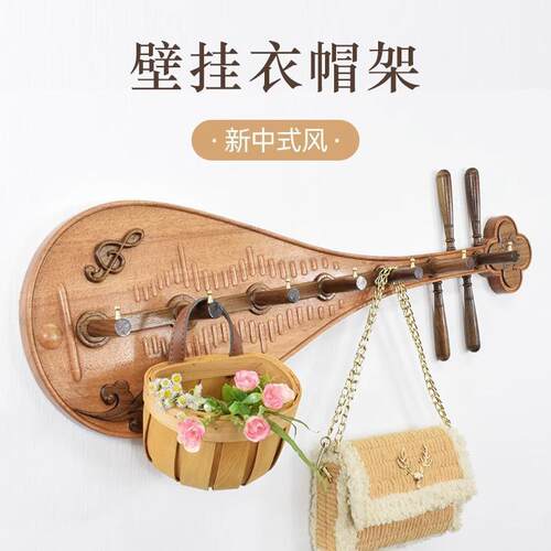创意木fjSbz6xY实钩挂衣帽架轻入户奢免打孔木制门后玄关墙