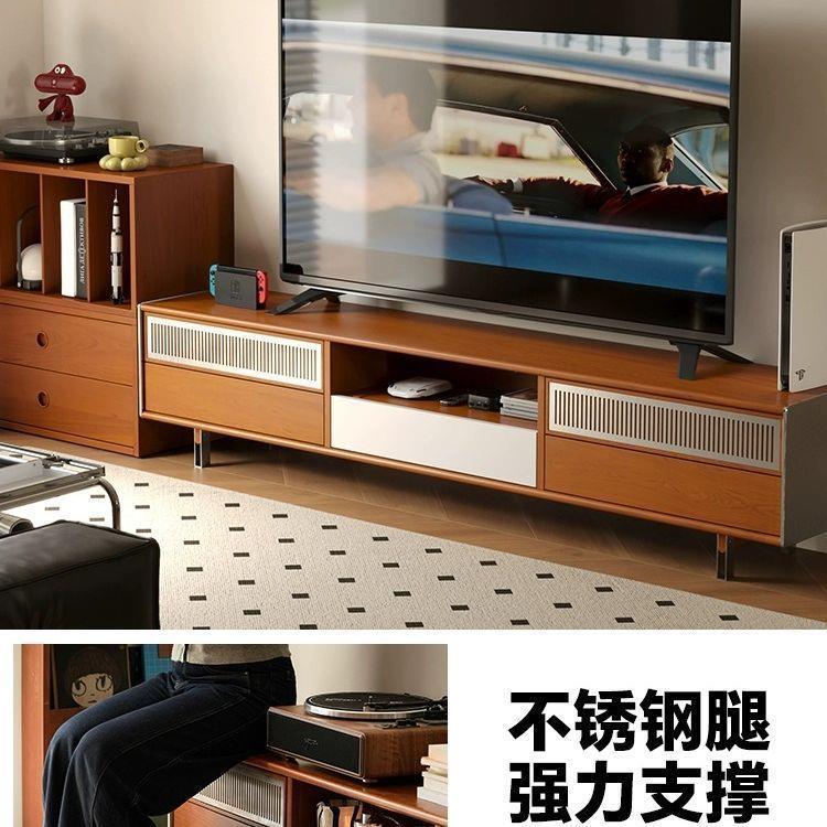 中古风实木电视柜收纳储物柜一体几小户型茶柜组合复古5202新边款