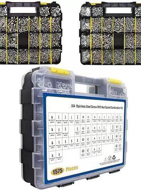 爆款组跨境盒装螺丝175pcs360504不锈螺钢丝螺母套装合盘头5沉头
