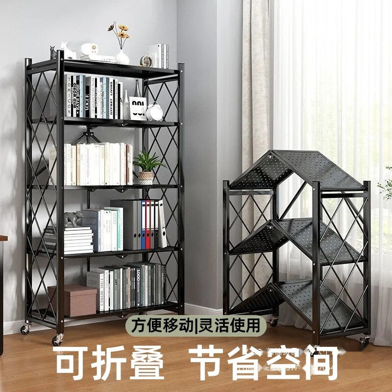 免安装书架折叠置物架落地铁艺货架可移动架子客厅收纳架简易书柜图片