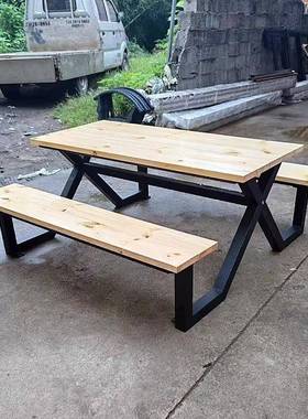 公园户桌椅木组合靠背椅庭院塑休闲铁棋23558盘桌六边外形彩色长艺凳子