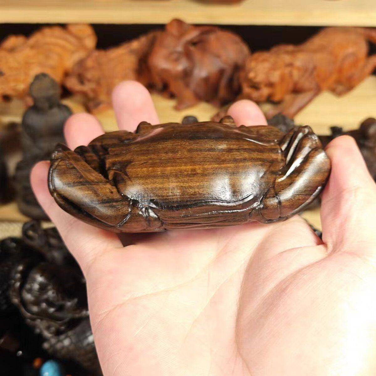 印沉香木实雕螃品蟹尼纵横天下雕文玩把件八方来财UTG工艺精摆件