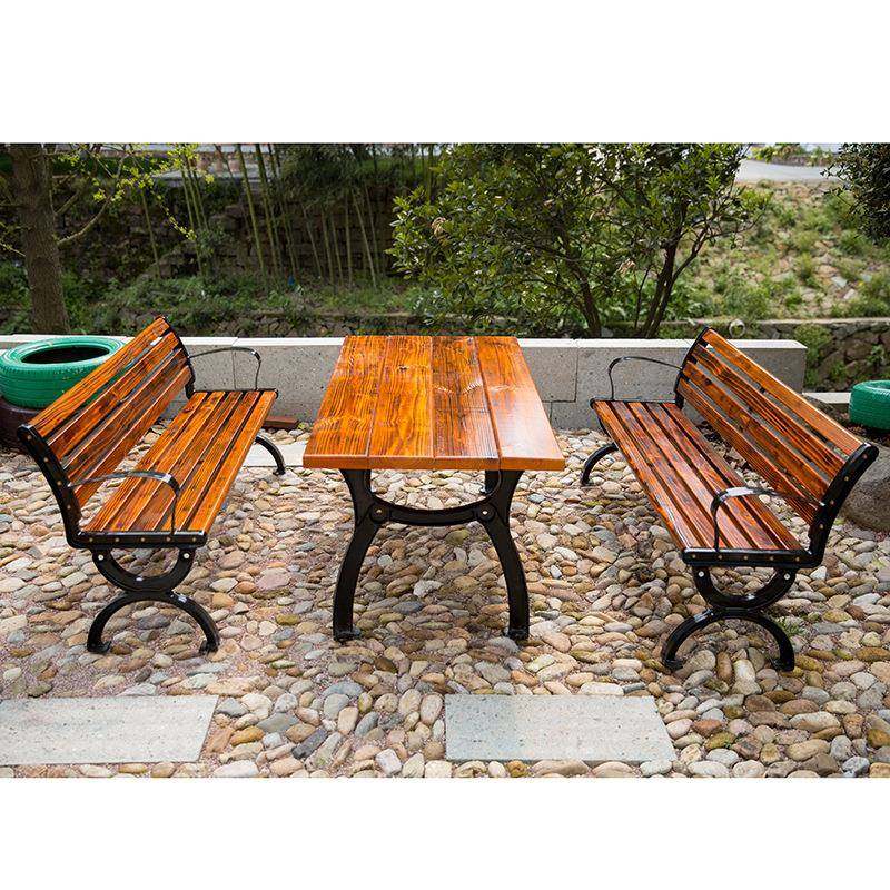 厂家家木用庭院木休闲椅套装实实塑碳化木套装木公园街道铸铁休闲