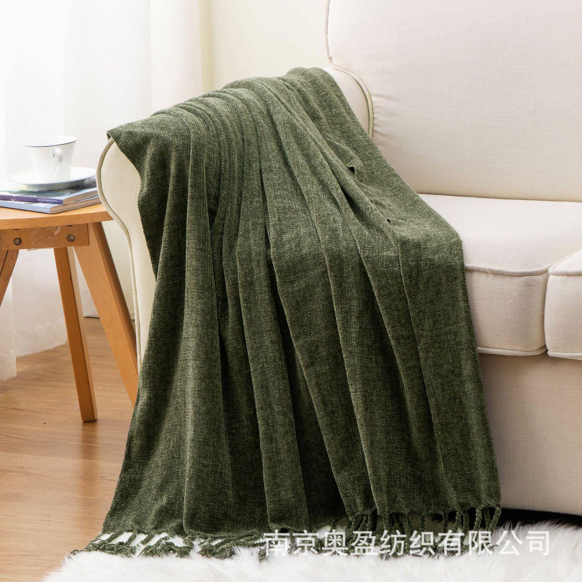 亚马逊毛毯午须t睡毯纯色雪尼尔手搓工盖毯hrow沙发毯办BTL19443