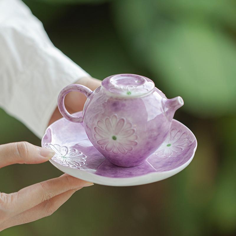 豆蔻紫纯绘壶承手小工口陶瓷干泡盘小型茶花台豆蔻紫—家用茶盘茶