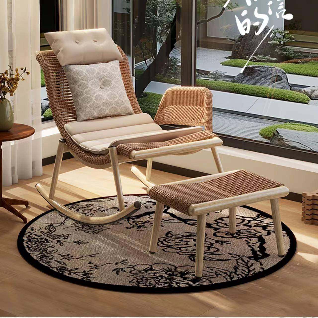 叶藤椅懒人摇紫摇椅阳用台家休闲逍人遥椅老人靠背椅客JLB厅单摇