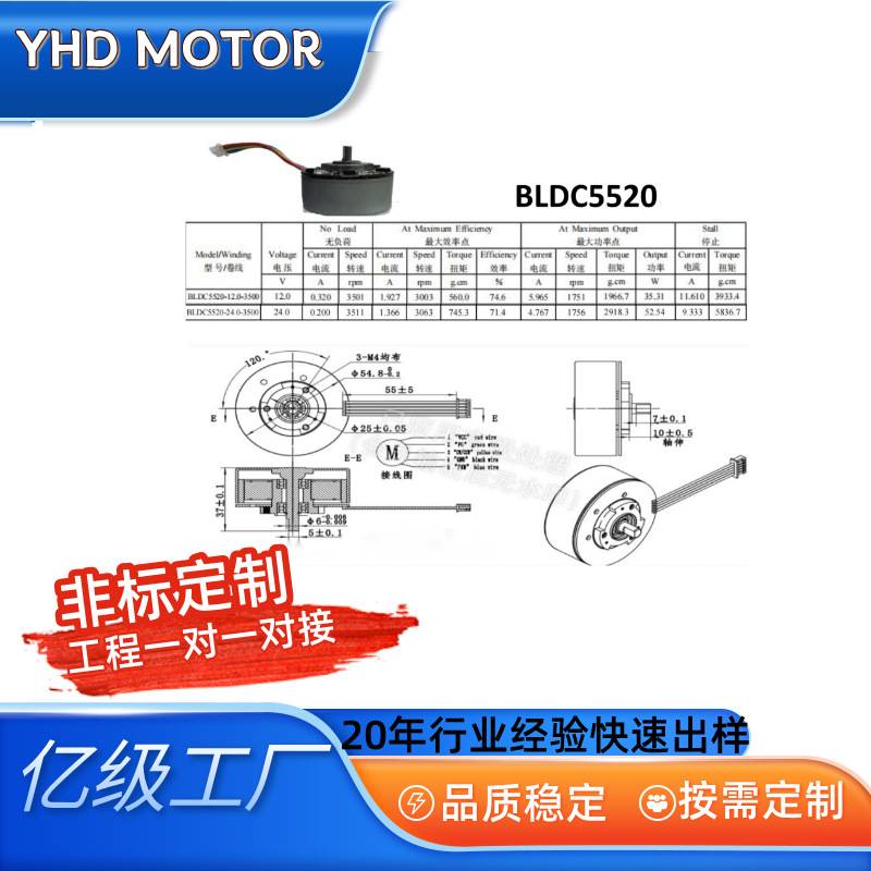 5520外转子微型直流无刷电机12V挤出制冰机减速箱恒转速静音马达