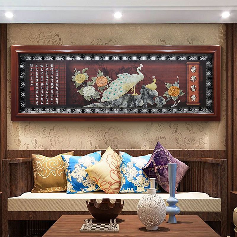 新中式客厅装饰画沙发背景电视墙壁画玉石浮雕办公室立体玉雕挂画