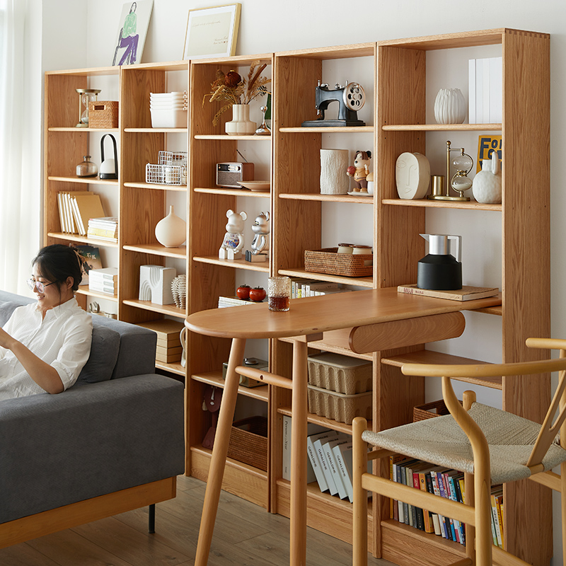 纯实木书柜整面墙书柜橡木客厅置物D架组合落地简约现代大书架书