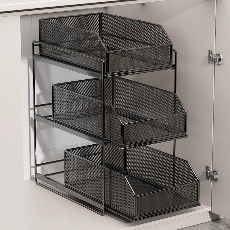 浴室柜下水槽置物架抽拉式v双层柜内专用拉篮卫生间收纳柜分层架