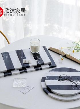 条拼接大理托盘纹样板间轻奢装饰摆件ACW北欧创意饰品收纳石盘餐