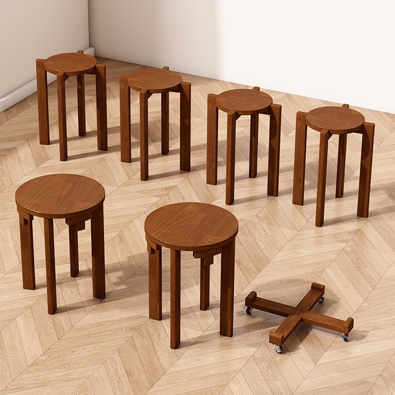 实木叠叠乐圆凳可k叠组合放茶几凳家用备用餐桌凳滑轮凳边几矮凳