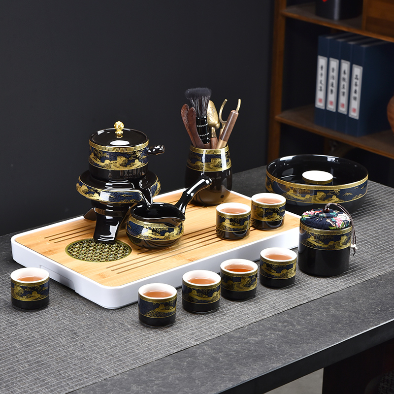 懒人茶具套装防烫石磨泡茶神器家用高档功夫茶杯T整套陶瓷旋转茶