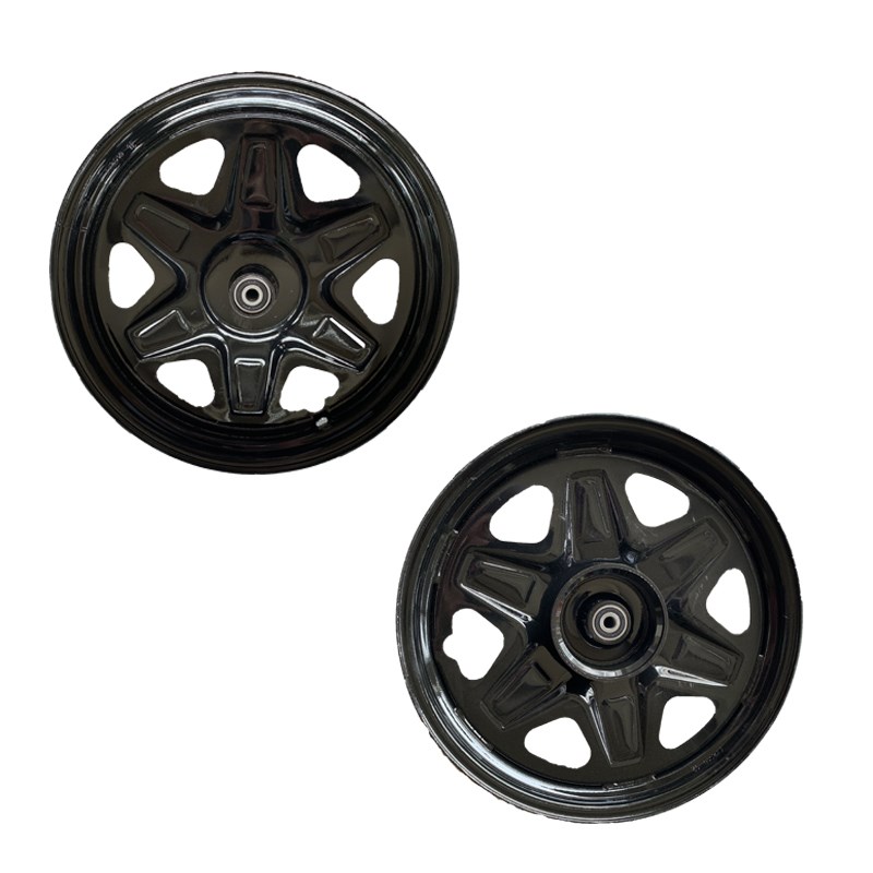 电动三轮车配件前轮钢圈轮子16x2.5E0黑色轮毂银轴承6200绿佳前轮