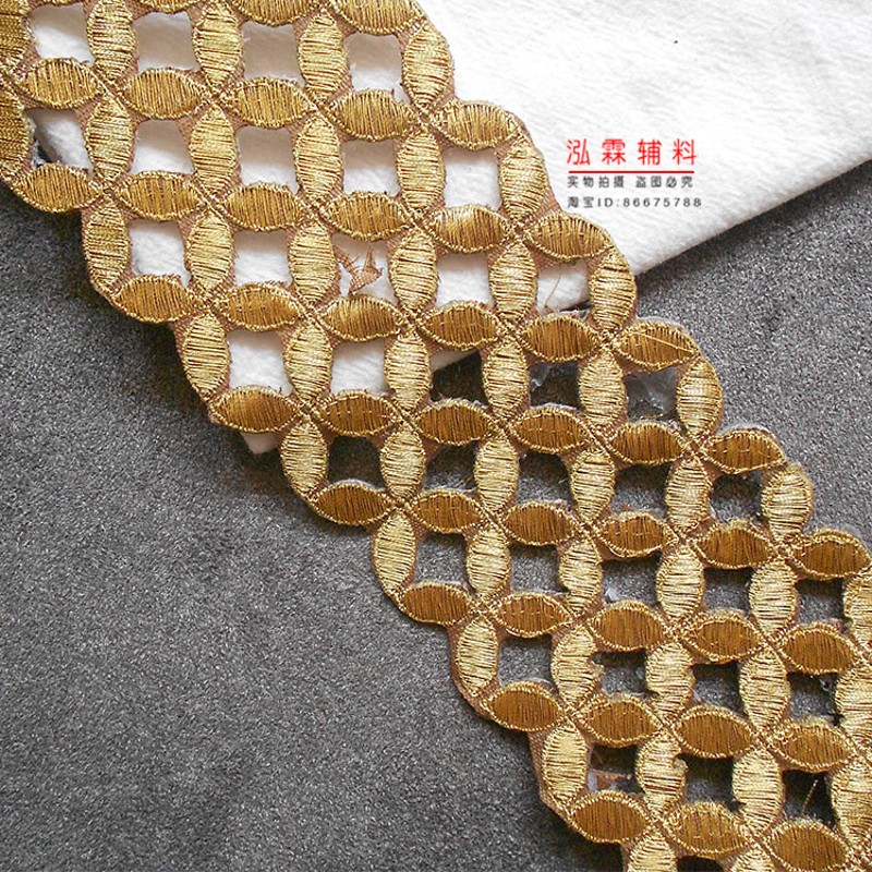 金银铜钱镂空刺绣花边圆圈舞z台服装窗帘装饰边复古花边辅料背胶