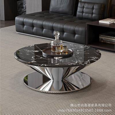 意式极简悬浮茶几客厅微晶石大碟理几石圆形边JF102#组合设计飞师款别墅