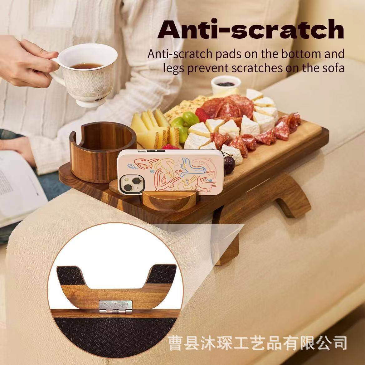懒水人沙发方形扶手托盘带旋转台手机平KHY架果点心托盘支早餐盘