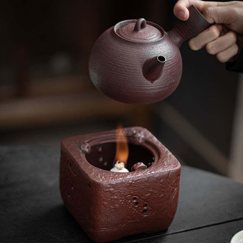 弥言煮茶套装手工粗陶雕刻煮茶器围炉煮茶整套酒精蜡烛温茶器功夫