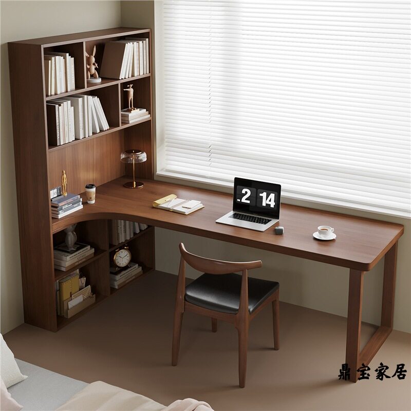 实木转角书柜书桌书架一体墙角电脑桌卧室家用学生l型阅读写字台