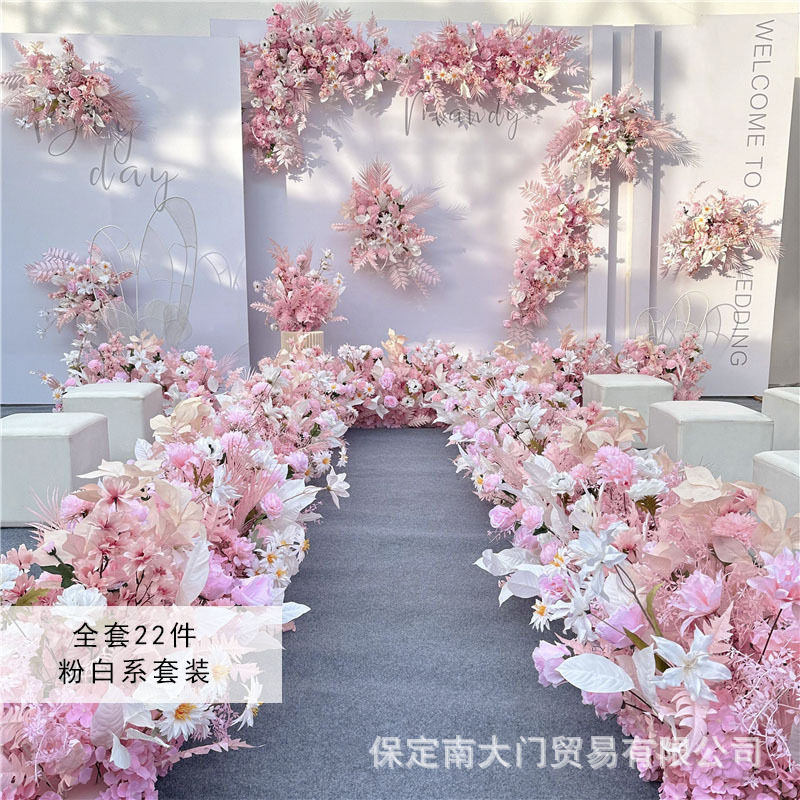 新款婚庆地排花仿真花绢花成品装饰尤加利花排T台路引婚礼花艺
