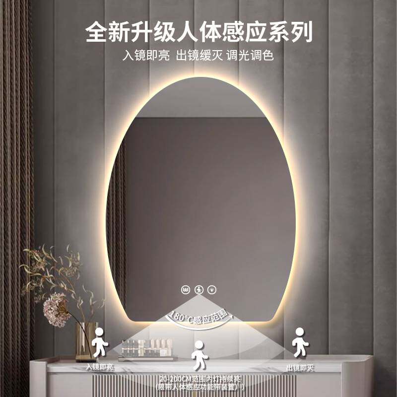 鹅蛋卧室led化妆镜带灯壁挂卫生间梳妆台发光镜浴室智能镜触摸屏