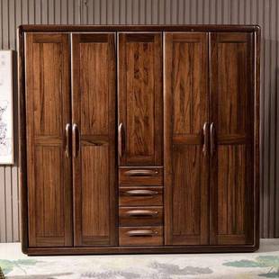 全实木大衣柜胡黑桃木中式 三四门家用五储物柜室对829开门原木卧