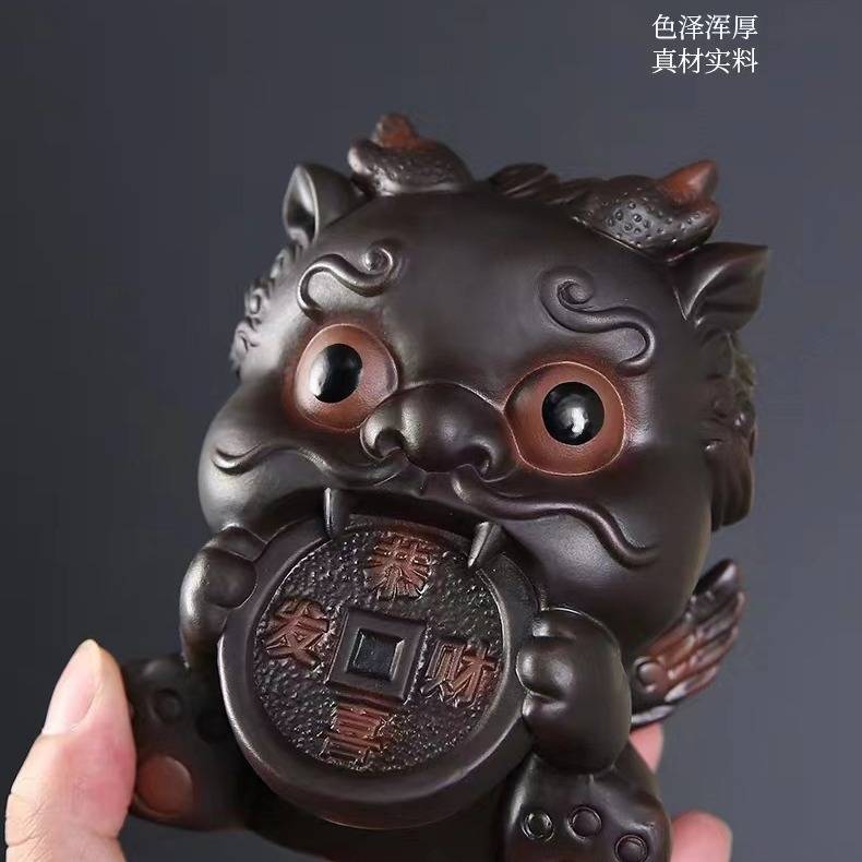 紫陶招财貔貅茶宠摆件茶桌茶盘可养茶玩茶宠物装饰品摆件茶具配件