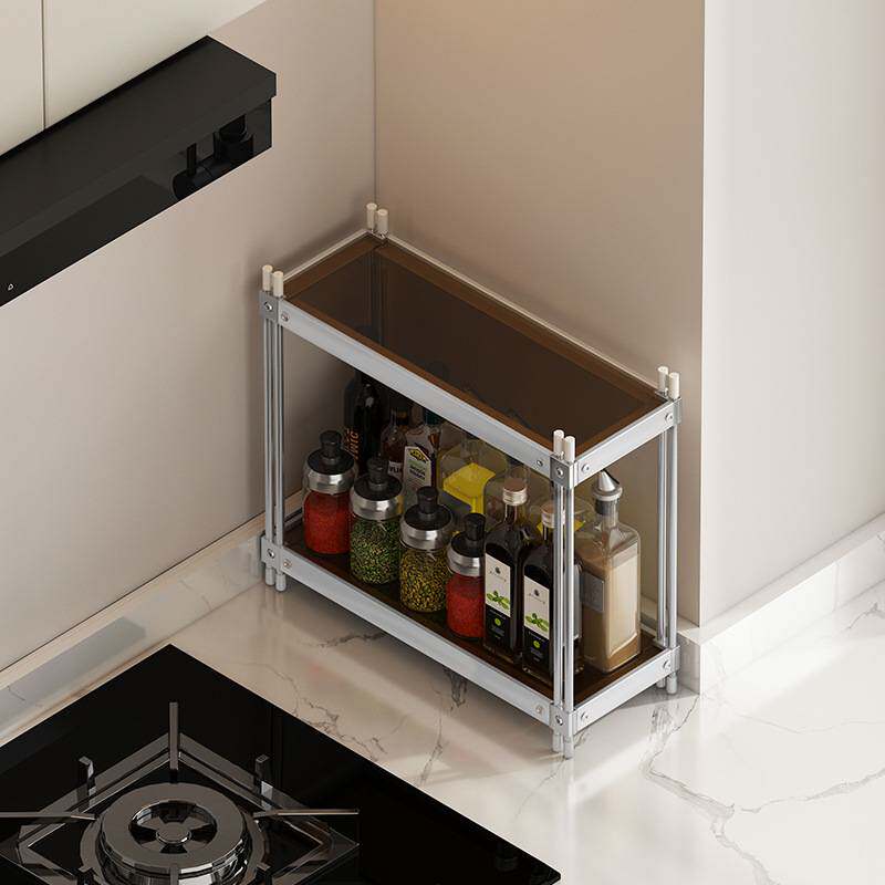 厨房调料置物架窄款台面小尺寸不锈钢双层放调料的收纳盒小号架子