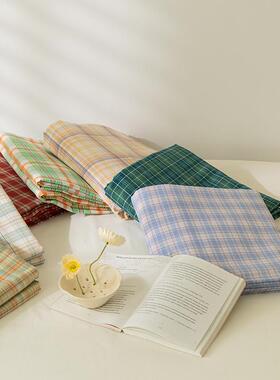 床复古橄榄绿裸TM651441格子水洗棉纯棉四件套单被套混搭睡品床三