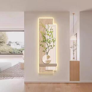 玄关装饰画le灯光画原木风挂客厅HLT-281高入端户d正对门画走廊过