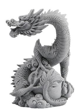 青石中式祥神龙盘珠飞饰龙在天玄龙关茶桌办沐帅贸易公室鱼缸造景