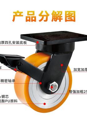 6寸超重型4寸5483轮8寸110寸2寸锻钢聚氨酯脚寸轮钢芯PU轮子