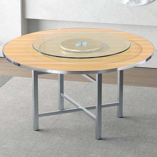 圆桌用折叠桌家架985约圆桌面板简转盘餐桌商用桌食堂饭大排档吃