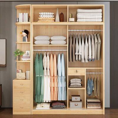 卧实木柜子衣柜实木推拉门家KMG用室原木全约松木衣橱可跨境马亚