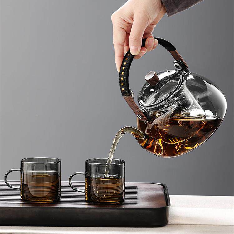 围沸炉煮璃茶高颜值透黑玻小鱼挂0054666件泡茶壶蒸煮一体内胆水