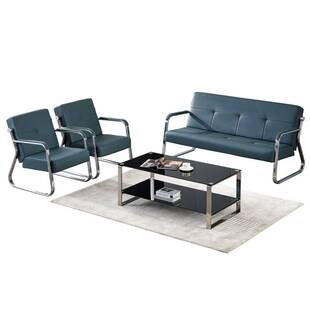 办公沙发简约现代商务接待会客办公室钢架沙发三人位茶几组合套装