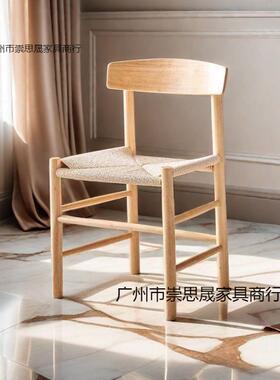 餐椅中古86551小靠户用型餐厅背椅日式实木休闲复古绳餐编椅子家