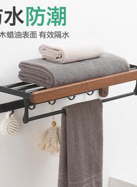 黑胡厕桃浴室毛架免打孔生间QUD所置物架卫实木浴巾架洗手巾间毛