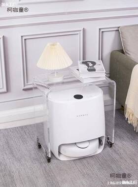 扫地机子器425亚人置物架克力边几收纳带轮小透推车亚克力明置麦