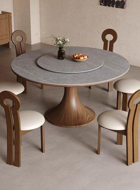 高椅端岩转板组餐桌合现代简约家用带盘大NSI圆桌实木小蛮腰圆形