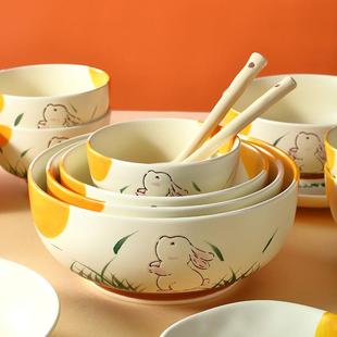 卡通米饭碗盘碗筷 086 彩HYT 奶油风釉下陶瓷用家具套餐装 新品