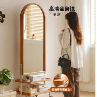 映容置物镜全身镜可移动镜子收纳杂志架实木家用卧室穿衣镜落地镜