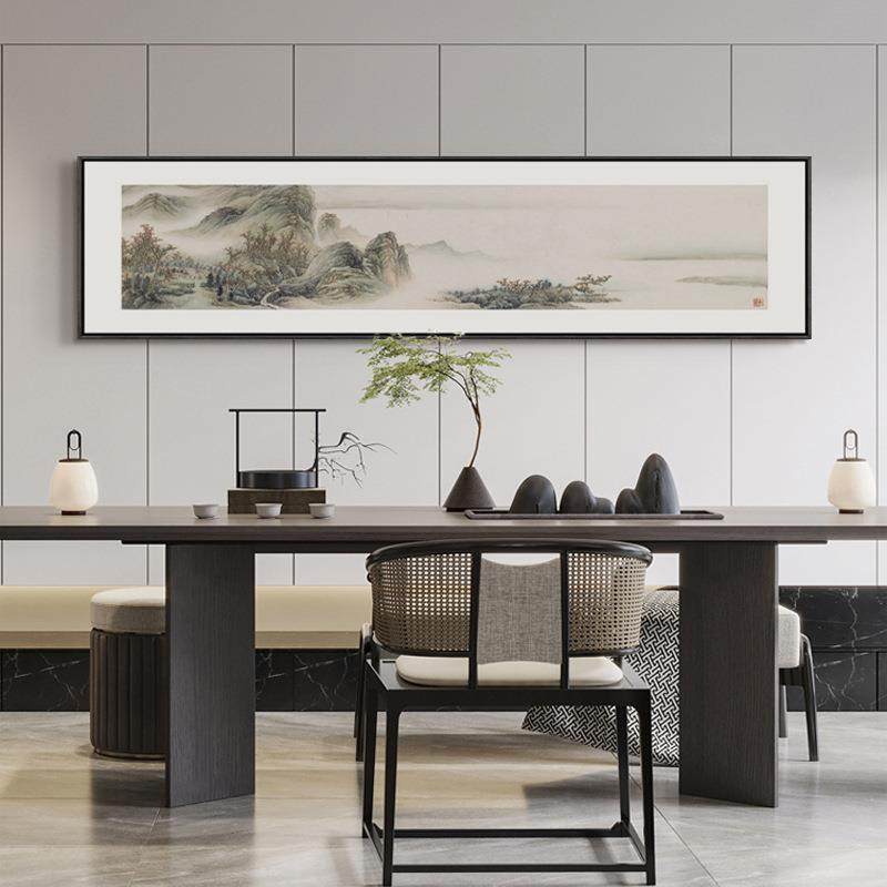 潇云景中式水湘YZ202406墨风景画原木风民宿茶室新厅客壁画卧室床